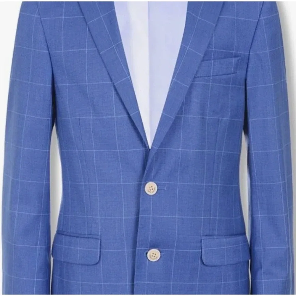 Tommy Hilfiger Blazer TH Flex Windowpane Mazarine Blue 12 Boy's Notch Collar - Picture 2 of 13